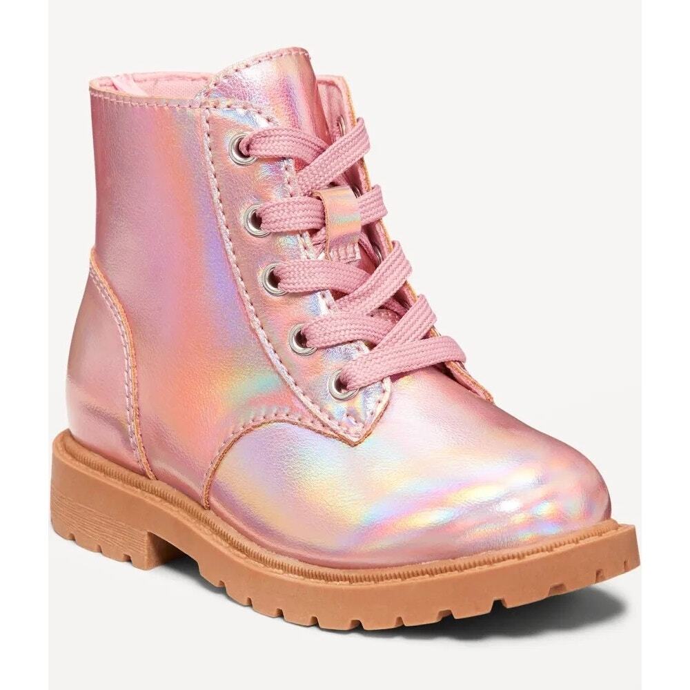 Old Navy Toddler Girl Pink Lace Up Metallic Boots 5